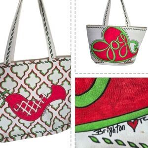 Brighton Christmas Heart Bird Joy Peace Canvas Tote Bag Red Green White